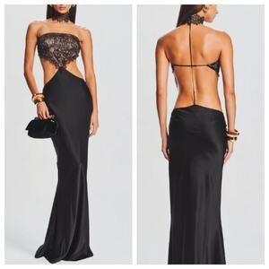 Retrofete Lucie Lace Cutout Gown Black Size XL